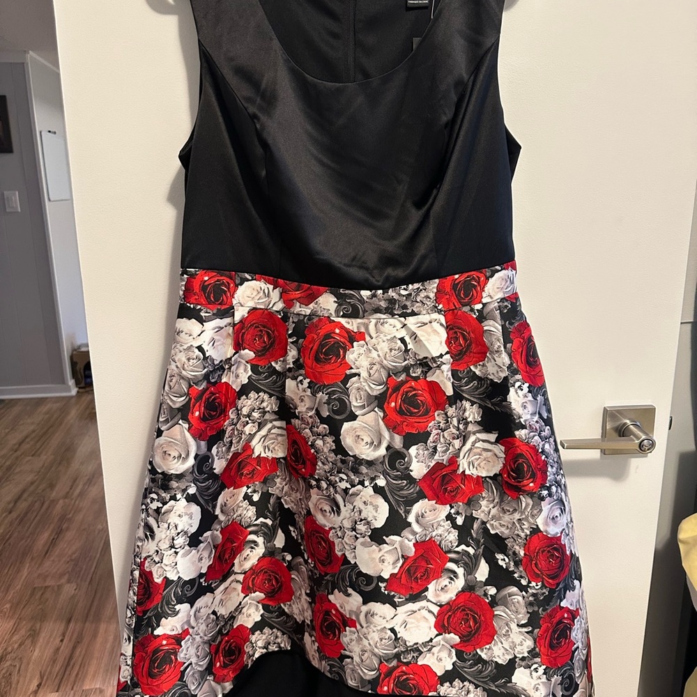 Black and Red Fit and Flare Cowl Neck Dress for Weddings